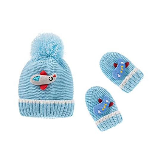 YAQINUO Vinter varma babyhatt handskar set barn pälsboll stickade mössor keps vantar kit