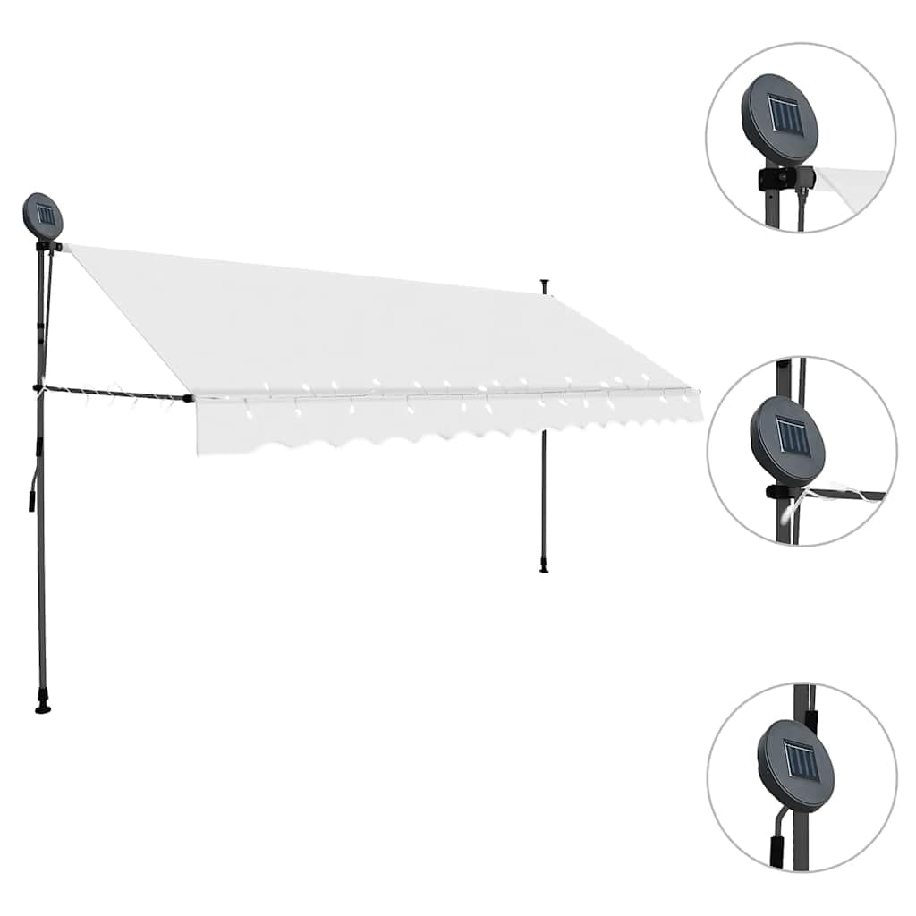 Wysuwana markiza z diodami LED, 400 cm, kremowa, odporna na promieniowanie UV i warunki atmosferyczne, na taras, okna, do ogrodu, metalowa rama