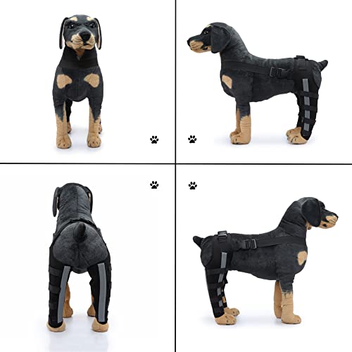 Image of Dog Knee Brace Adjustable Dog Double Rear Leg Brace with Metal Hinged Flexible Support and Reflective Seat Belts Dog Acl Brace Hind Leg Black (L)