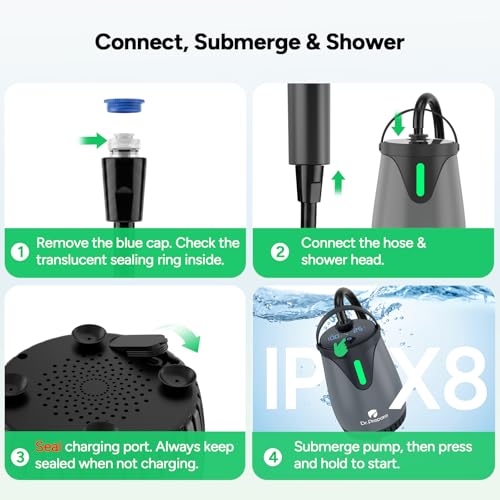Ducha portátil para exteriores DR.PREPARE, bomba impermeable IPX8, batería recargable 8000mAh, 3 modos de rociado, flujo fuerte de 1.59 GPM, cabezal de ducha portátil para camping, lavado de autos y playa miniatura 5