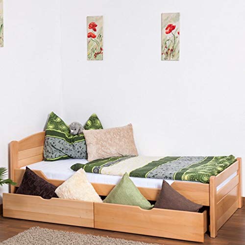 Einzelbett/Funktionsbett "Easy Premium Line" K1/ Voll inkl 2 Schubladen und 2 Abdeckblenden, 90 x 200 cm Buche Vollholz massiv Natur – Bild 5