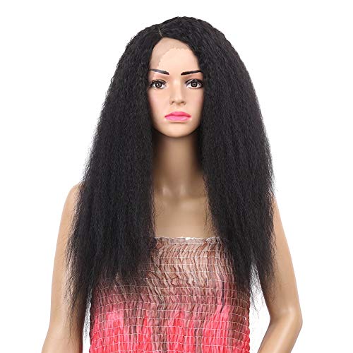 Rosyou Synthetic Lace Front Wigs For Black Women Kinky Straight Long Black Wig Lace Wig Heat Resistant 24 Inches Side Part (24 Inches/Natural Color (#1B))