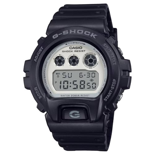 Casio DW6900WD-1 Mens Classic Black Alarrm Chronograph White Dial Display G Shock Watch