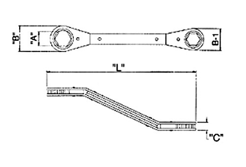Wright Tool 9431 6 Point Offset Reversible Ratcheting Box Wrench, 7mm x 8mm