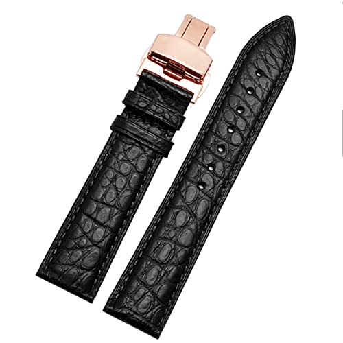 OBAEHH Crocodile Leather Watch Band para cualquier pulsera de marca 16 17 18 Correas de 19 mm con cierre plegable(Black rose gold,17mm)