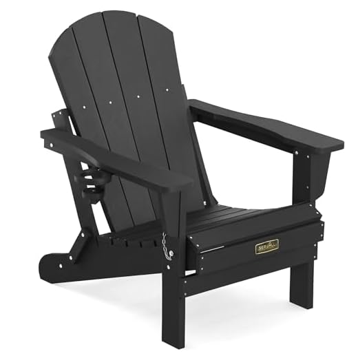 SERWALL Folding Adirondack Chairs Patio Chairs Lawn Chair Outdoor Adirondack Chair Weather Resistant for Patio Deck Garden, Backyard Deck, Fire Pit - Black