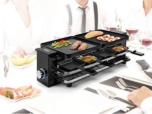 RACLETTE Gerät mit Parkdeck, 2 wendbaren Grillplatten für 2-8 Personen & 8 Teppanyaki Gabeln, Grillfläche 2x 21x23cm… – Bild 3