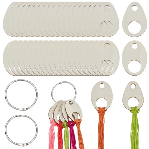 FREEBLOSS 120 bobine di filo di legno a goccia, per punto croce, con 2 anelli per raccoglitore, filo da ricamo organizzazione, bobine a forma di goccia, per lavori artigianali e cucito