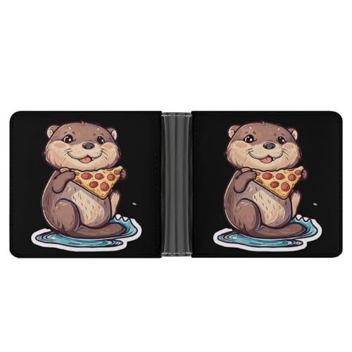 Funny Otter with Pizza Funny Billfold Wallet Credit Card Holder Slim Passcase Pouch Purse for Men Women