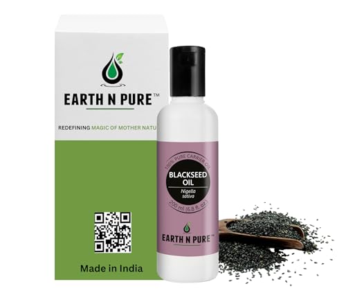 Image of Earth N Pure Black Seed Oil (Kalonji Oil) for Hair & Skin Care - 100% Pure Cold Pressed Nigella Sativa for Hair Strength, Scalp & Nourishing Skin - 200ml