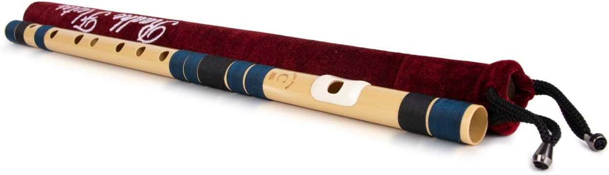 Radhe Flutes | C Natural Right Handed Middle Bansuri | Dark Blue & Black | Tuned With Tanpura A=440Hz | PVC Flute + Velvet Cover + Hindi & English Flute Lessons