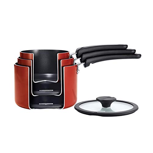 Image of Tramontina Non Stick 6-Piece Nesting Sauce Pan Set with Lids - Red