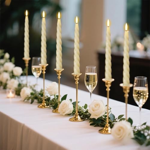 Image of Wondise Real Waxy Flameless Taper Candles with Remote Timer Ivory