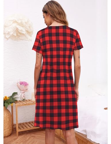 Image of Ekouaer Women's Nightshirt Short Sleeve Button Down Nightgown V-Neck Sleepwear Pajama Dress
