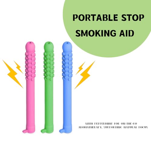 Image of Essential Oil Chewable Sticks 3-Pack, Aromatic Chewable Sticks with Essential Oil - Focus & Calm Aid with Peppermint & Rosemary, Reusable Food-Grade Silicone Habit Relief Tool (Blue, Green, Red)