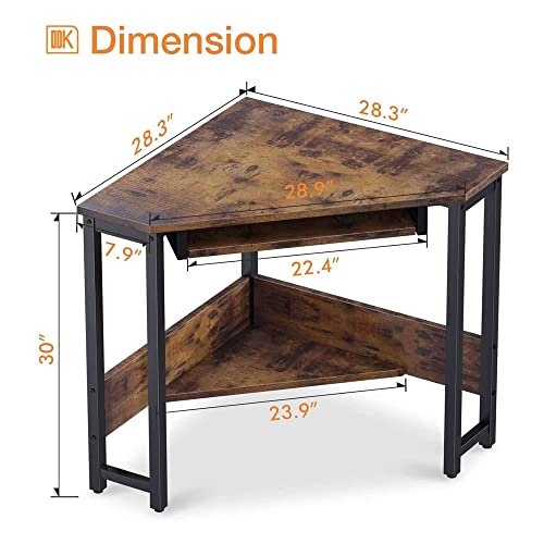 Odk Corner Desk, Triangle Computer Desk, Small Desk Sturdy Steel Frame For Workstation With Smooth Keyboard Tray & Storage Shelves, Vintage #TOP2