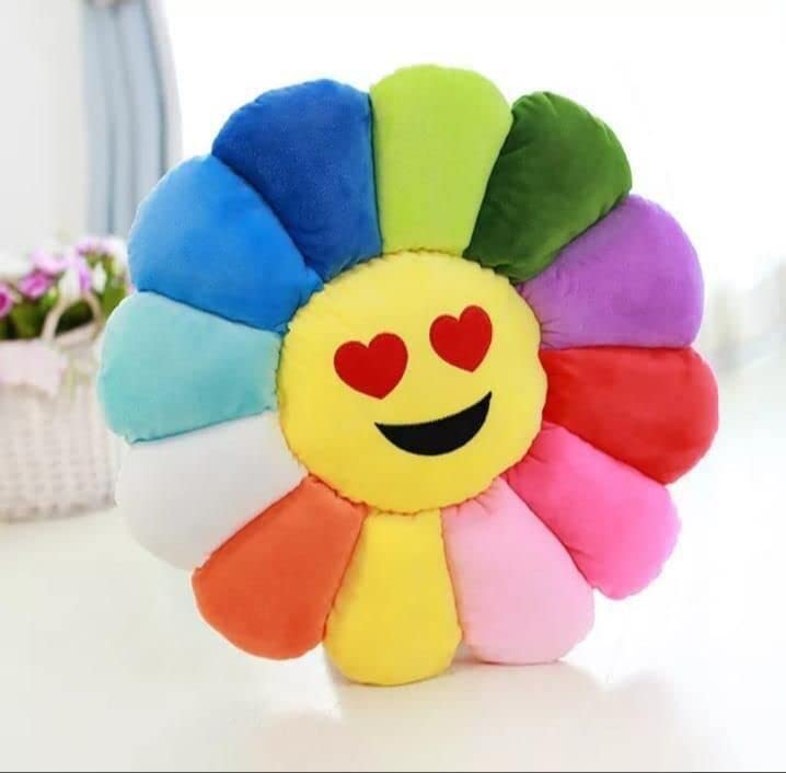 Sunflower Smiley Cushion Plush Pillow – Soft Colorful Cushion for Kids & Adults | Cute Winking Face Decorative Throw Pillow for Bedroom, Living Room & Gifting (Multicolor 4)