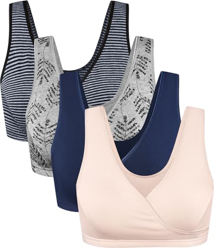 Image of CAKYE 4 Pack Nursing Bras for Breastfeeding Maternity Cotton Sleep Bralette