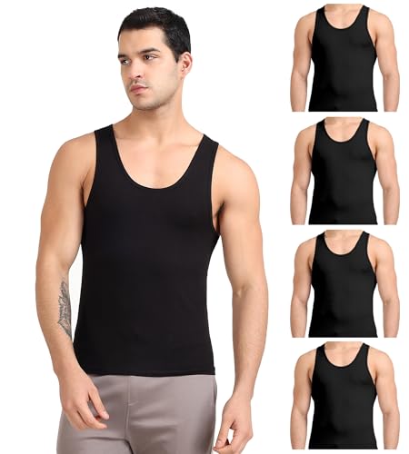 Image of Freecultr Men's Premium Cotton Vest | Lightweight Summer Innerwear Sando & Gym Baniyan | Ultra-Soft Breathable Undershirt -Pack of 5