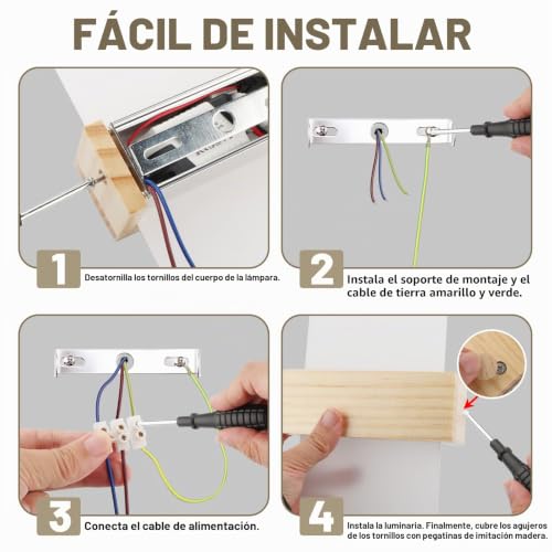 Apliques de pared interior LED 6500K iluminación indirecta madera 2 uds 5