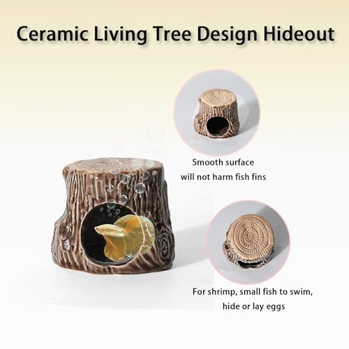 Image of Ceramic Aquarium Decor Natural Tree Brown Betta Fish Tank Cave