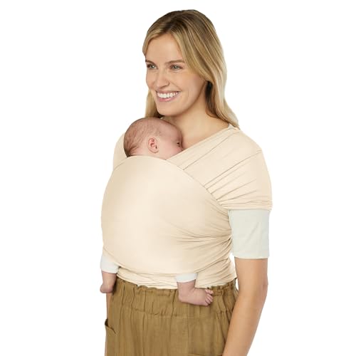 Ergobaby Sustainable Knit Aura Baby Carrier Wrap for Newborn to Toddler (8-25 lbs) - Comfortable, Ergonomic, & Ultra-Soft Newborn Wrap Carrier - One Size Fits Most - Rayon, Cream