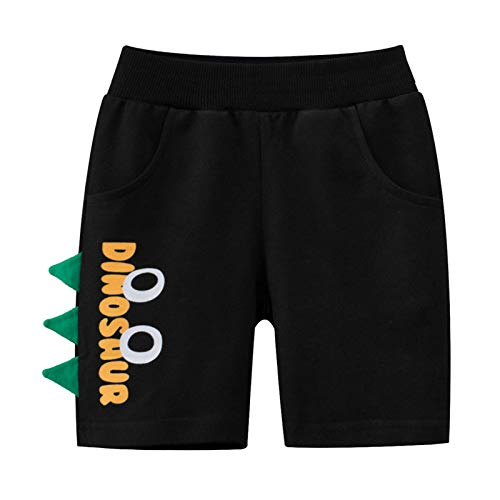 SOOKABEILA Toddler Baby Boys Pull-On Shorts Cute Dinosaur Cotton Casual Shorts Pants Summer Clothes 1-9 Years (Black, 4-6 Years)