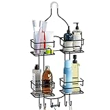 SRIWATANA Shower Caddy Organizer Hanging Over Head, Bathroom Shower Rack Hanger with Hooks for Razors - Black