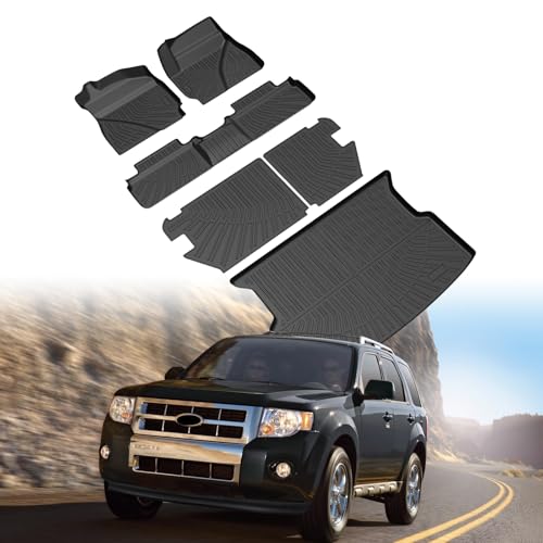 Escape Floor Mats - Car Mats for Ford Escape 2009-2012, Mazda Tribute & 2009-2011 Mercury Mariner, All Weather Floor Mats and Cargo Liner for Escape Accessories, Heavy Duty Rubber Mats