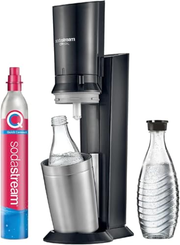 Sodastream Crystal – Machine à eau pétillante avec système CO₂ Quick Connect, cylindre de gaz 60L et 2 carafes en verre 0,7L inclus, noire