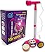 Kids Karaoke Machine with Pink Microphone and Adjustable Stand, Music Sing Along with Flashing Stage Lights and Pedals for Fun Musical Effects by First Note USA