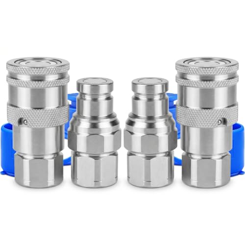 Image of 3 /8'' NPT Flat Face Hydraulic Quick Connect Couplers /Couplings Set w /Dust Caps ISO 16028 Standard, Skid Steer Bobcat 3 /8 Body Quick Disconnect 2Set