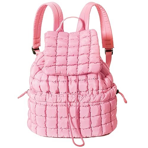 KJMYYXGS Quilted Puffer Backpack for Women Travel Lightweight String Backpack Drawstring Padding Gym Bag, Pink