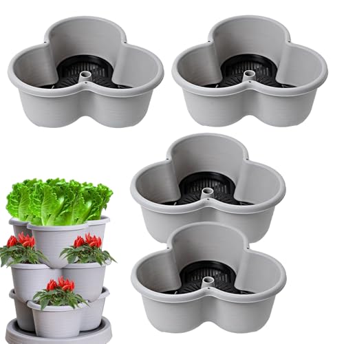 Fioriera per fragole, a torre, a 4 ripiani, impilabile, di giardinaggio per interni, con vassoio di drenaggio, di piantagione verticale per erbe e lattuga da balcone