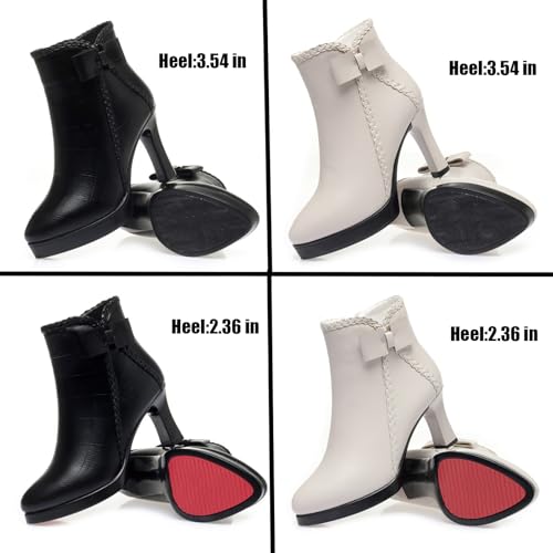 Women's Pointed Toe Chunky Heel Bow Ankle Boots Fashion Leather Side Zipper Comfortable Fur Lined Low Block Heel Short Booties Casual Winter Kitten Heel Dress Boots3