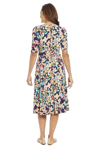 Image of London Times Women's Womens Elbow Sleeve A-line Midi - Pretty Garden Party Dress - Special Occasion Wedding Guest Dress
