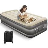 ALPHA CAMP 19” Twin Air Mattress with Built in Pump and Pillow, Blow up Mattress in 2 Mins Self-Inflation/Deflation with Soft Plush Top, Foldable Inflatable Mattress, Air Bed for Camping, Home Guest