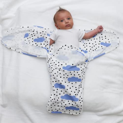 Image of Norani Baby Snugababe Swaddle Pod for Newborns | Secure Arm Inserts Prevent Escape | Easy-Zip for Diaper Changes | Clouds Print