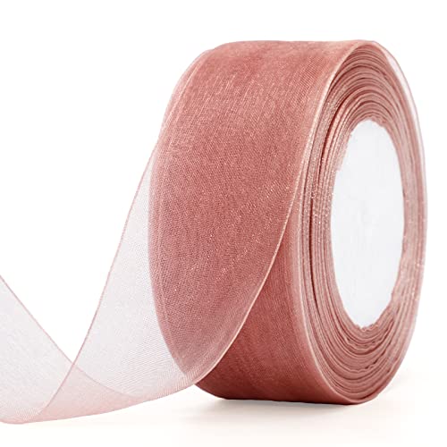 jijAcraft 4cm x 45M Cinta de Organza, Oro Rosa Cinta de Organza Transparente, Cintas Decorativas Organza para Envolver Pasteles Boda Navidad