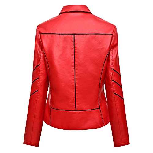 Manteau femme veste cuir zippée style perfecto à manches longues casual