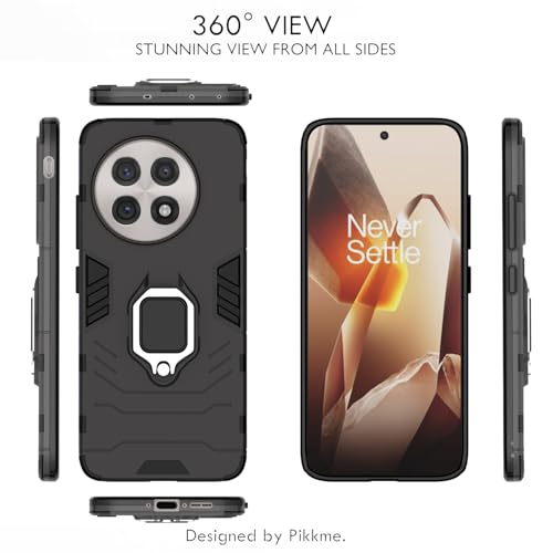 Image of Pikkme D5 Tough Armor Bumper Case | 360 Protection Case | Ring Holder Stand Back Cover for OnePlus 13R 5G (Black)