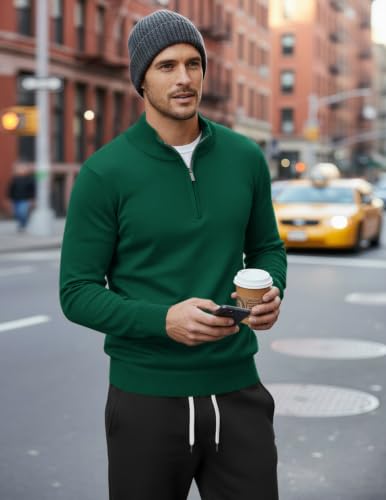 Image of COOFANDY Men's Quarter Zip Up Sweaters Slim Fit Lightweight Mock Pullover