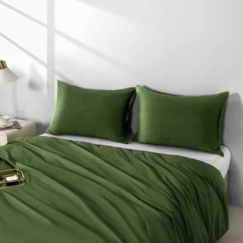 Image of Queen Size Zipper Pillow Cases Set of 2,Deep Olive Green,20x30 Inches