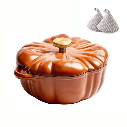 WYBZDA Heavy-duty Cast Iron Dutch Oven Pot with Lid Non-stick Enamel Pot with Handles Casserole Pot for Roasting, Braising, Bread Baking(Orange)