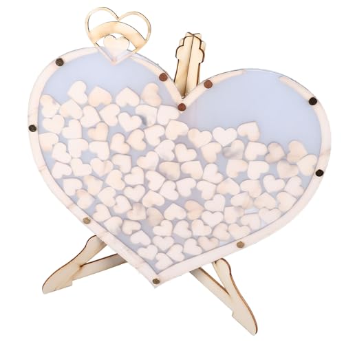 Qukaim Wooden Guest Book Drop Boxwith Stand Wooden Wedding e Guest Book Drop Box with Stand, 80 Wooden Hearts, Hearts Drop Top e for Wedding Reception Ceremony, Wedding Signs Guest Book