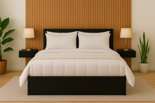 Image of MATTERHORN Engineered Wood Bed Queen Size (L1985 x W1560 H300 mm) | Platform Without Storage| Wooden cot for Bedroom Durable & Stylish Design| Free Assembly (Ebony Black)