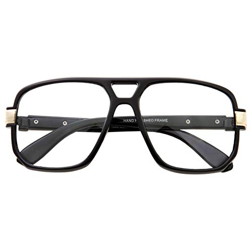 Classic Square Frame Plastic Flat Top Aviator Glasses Metal Trimming Clear Lens2