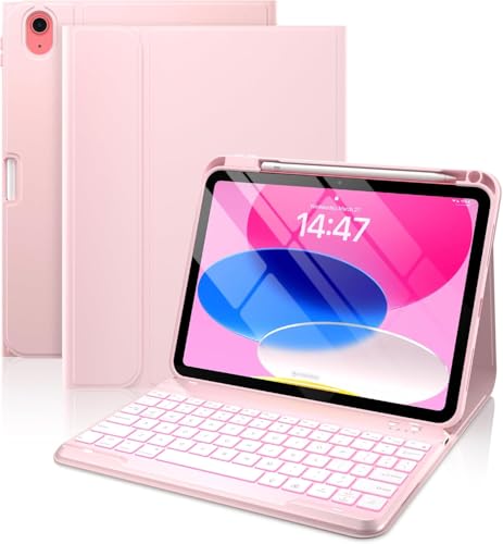 Image of typecase Folio Keyboard Case for iPad A16 (11th) & iPad 10th Gen 10.9 inch (2022), Magnetic Wireless Detachable Keyboard, 7-Color Premium Backlight, Thin & Light, Pencil Holder - Light Pink
