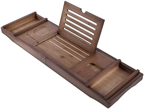 Unibos Bath Caddy with candle, wine glass, book, tablet, ipad & phone holder. Extendable/adjustable bridge, Natural wood over bathtub tray100% bamboo (Brown)