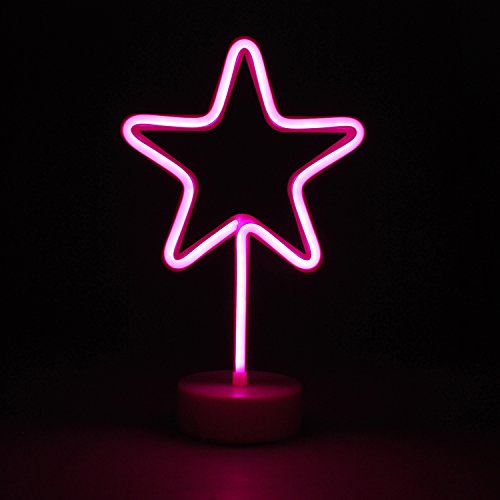 Image of simpa LED Novelty Neon Light - STAR PINK - Choose from various designs & colours - Ideal for your home, office desk or as a gift - USB power cable included. Uses 3 x AA Batteries Not Supplied